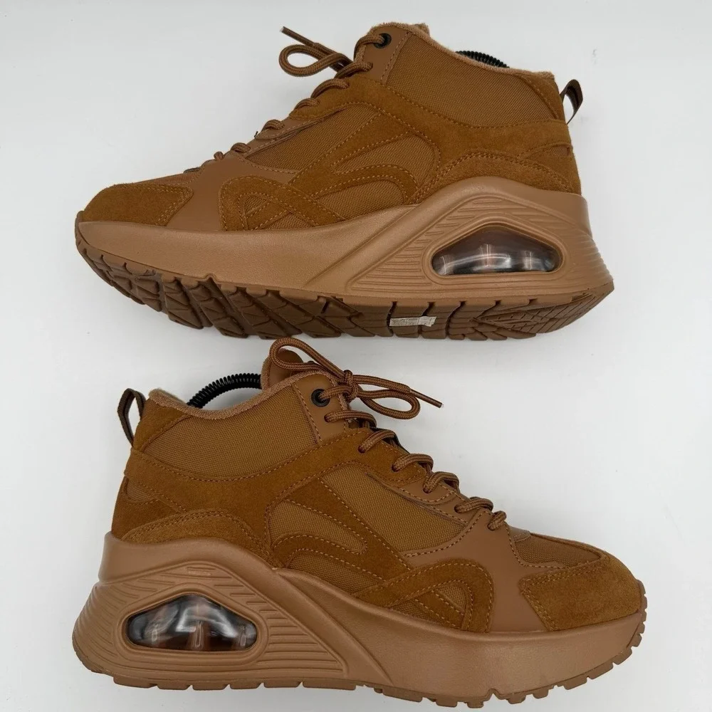 Women's Skechers Uno Hi-Rocliff Road Caramel Brown Memory Foam Sneakers Size 10